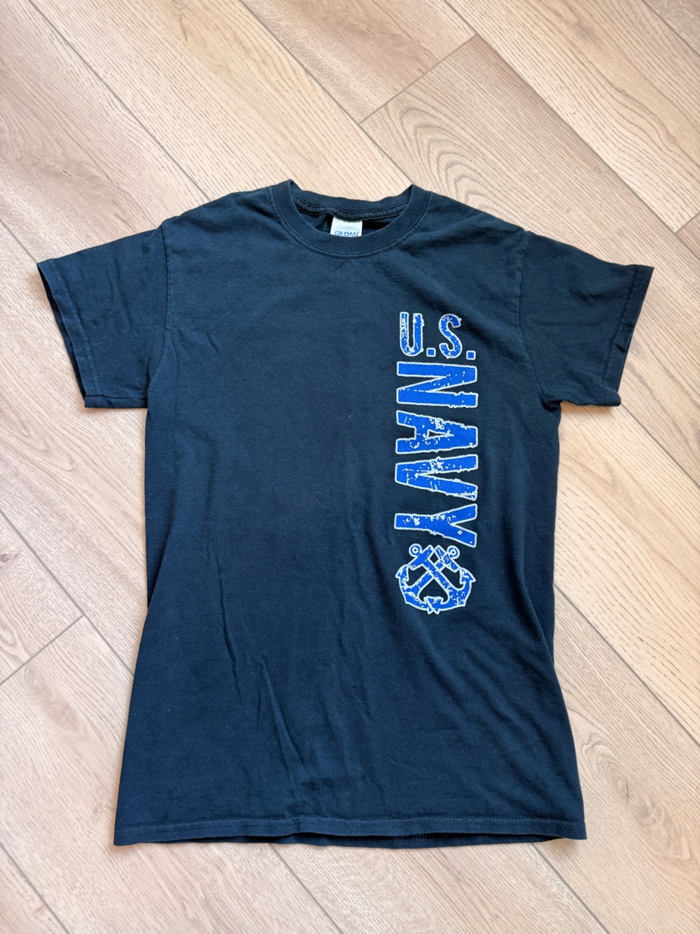 Black T-Shirt with Blue 'U.S. NAVY' Graphic, size Small
